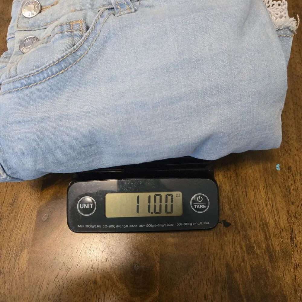 Justice Girls Y2K Denim Short Overalls Size 16 Crochet Ruffle Trim Light Wash